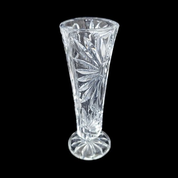 Genuine Lead Crystal Bud Vase Daisy Floral Clear Cut 3 Sided West Germany 6.5" - Picture 2 of 7
